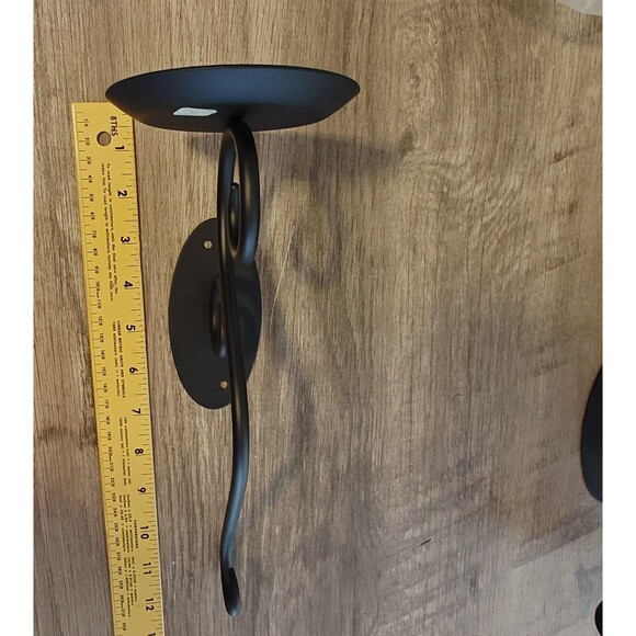 PartyLite Hearthside Wall Sconces Pair Black Metal Candle Holders P7776 Scroll - Picture 6 of 12